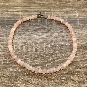 Sterling Silver Rose Quartz Rondelle Faceted Beaded Toggle Clasp Necklace 16" L